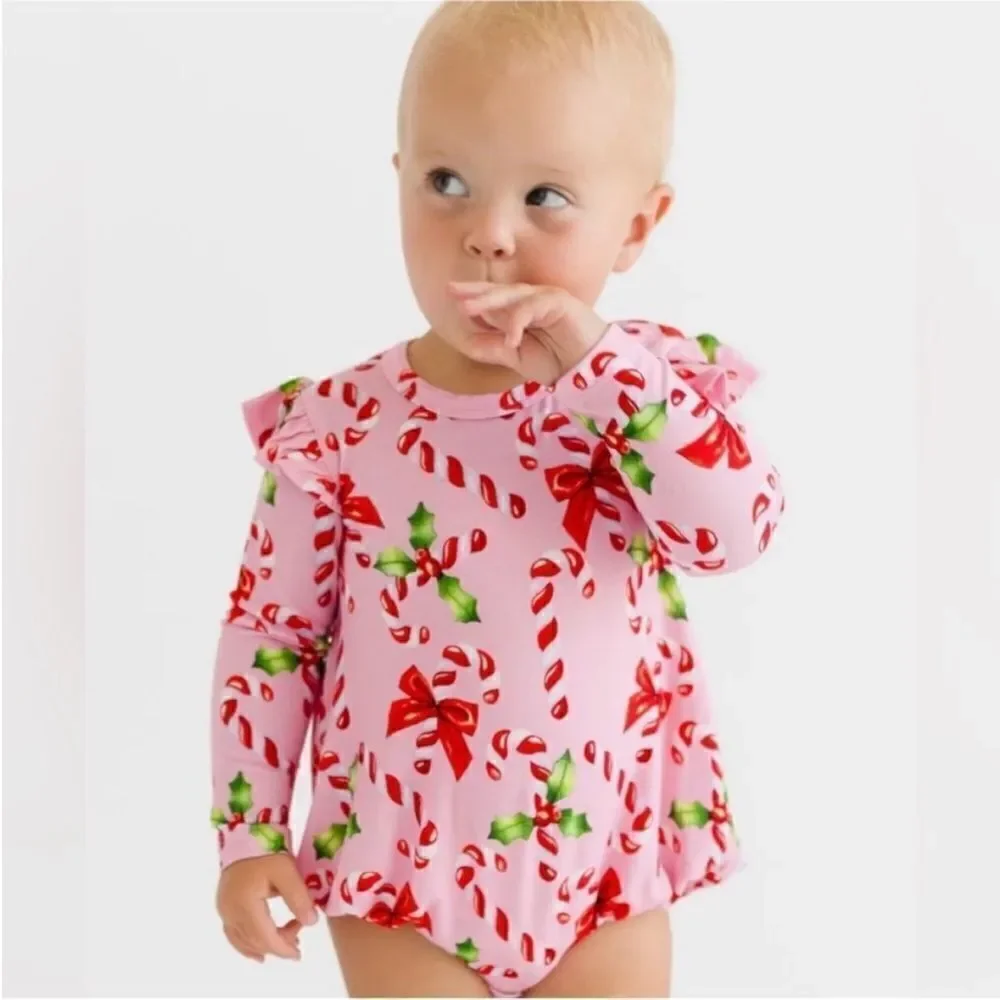 Posh Peanut NWT HELEN RUFFLE LONG SLEEVE BUBBLE ROMPER 6-12 months
